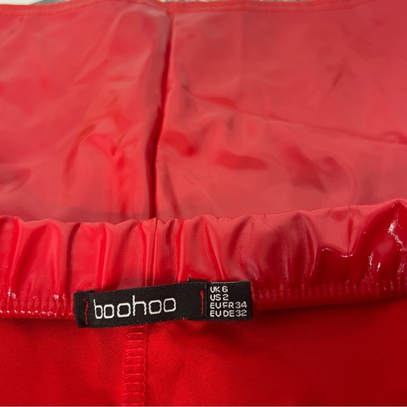 Boohoo skirt wet look faux leather red sexy fire engine red tight bodycon mini - Picture 5 of 8
